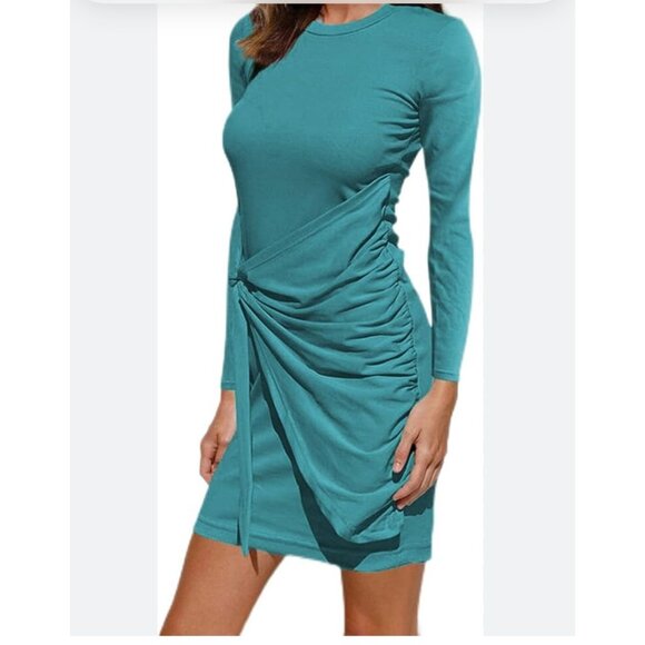 Teal Long Sleeve Dress By Socialite XL With Draped Knot Detail - Picture 10 of 10